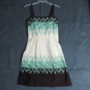 Dressbarn Dress Womens Sz 10P Petite Cream Brown Floral Spaghetti Work Cottage